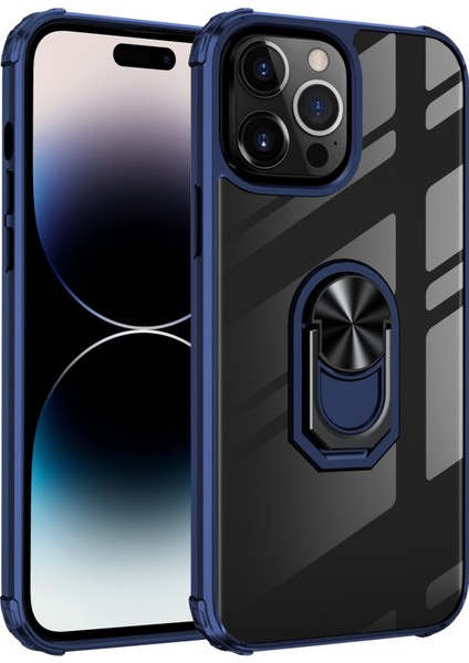 Iphone 14 Pro Max (Siyah Mavi) Için Şeffaf Tpu Akrilik Yüzük Tutucu Telefon Kılıfı (Yurt Dışından)