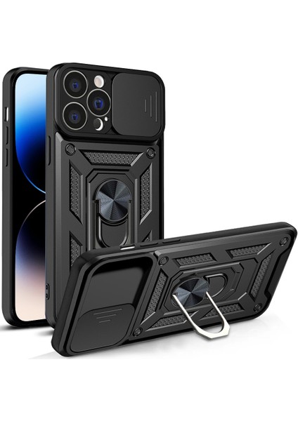 Iphone 14 Pro Max (Siyah) Için Kayar Kamera Kapağı Tasarımı Tpu Telefon Kılıfı (Yurt Dışından)