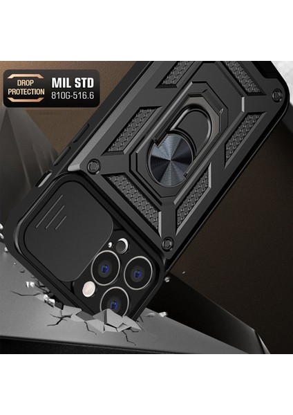 Iphone 14 Pro Max (Siyah) Için Kayar Kamera Kapağı Tasarımı Tpu Telefon Kılıfı (Yurt Dışından)