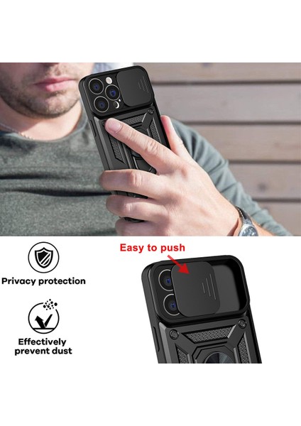 Iphone 14 Pro Max (Siyah) Için Kayar Kamera Kapağı Tasarımı Tpu Telefon Kılıfı (Yurt Dışından)