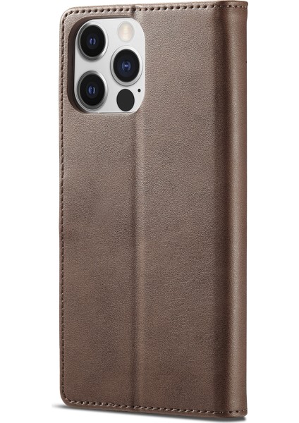 Iphone 14 Pro Max (Brown) Için Lc.ımeeke Buzağı Doku Yatay Flip Deri Kılıf (Yurt Dışından)