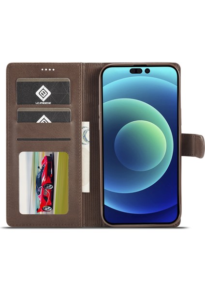 Iphone 14 Pro Max (Brown) Için Lc.ımeeke Buzağı Doku Yatay Flip Deri Kılıf (Yurt Dışından)
