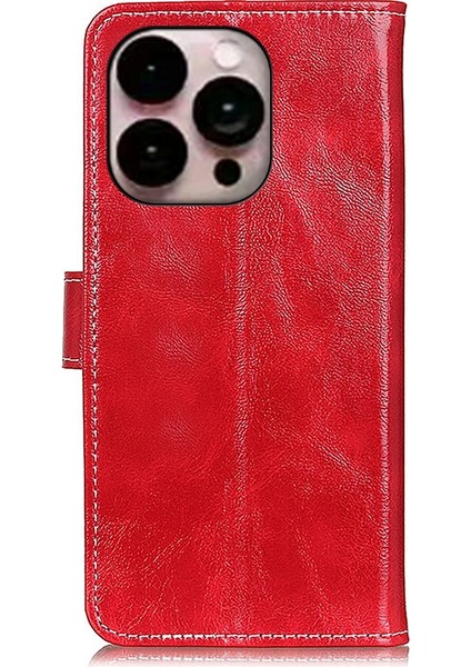 Retro Çılgın At Dokusu Yatay Flip Deri Telefon Kılıfı Iphone 14 Pro Max (Kırmızı) (Yurt Dışından)
