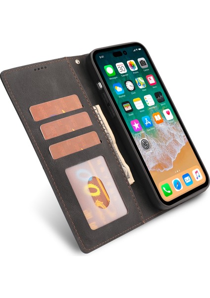 IPhone 14 Pro Max (Siyah) Için Buzağı Doku Deri Kılıf (Yurt Dışından)