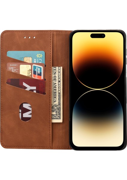 Iphone 14 Pro Max (Brown) Için Cilt Deri Telefon Kılıfı Hissediyor (Yurt Dışından)