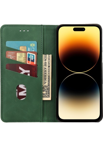 Iphone 14 Pro Max (Yeşil) Için Deri Deri Telefon Kılıfı Hissediyor (Yurt Dışından)