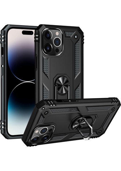 Iphone 14 Pro Max (Siyah) Için Shockproof Tpu Pc Tutucu Telefon Kılıfı (Yurt Dışından)