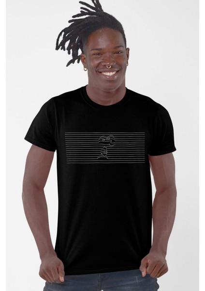 Çizgili Köpek Siyah Kısa Kollu Erkek T-Shirt