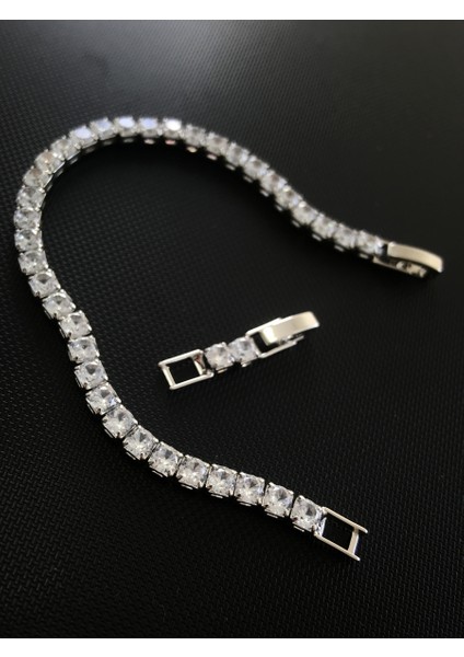 Su Yolu Zirkon Taşlı Çelik Bileklik Genişlik 3 mm