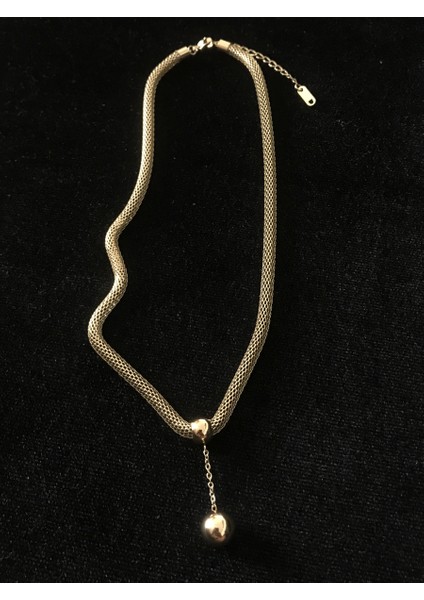 Zincir Sallantılı Gold Çelik Kolye 1 cm Genişlik