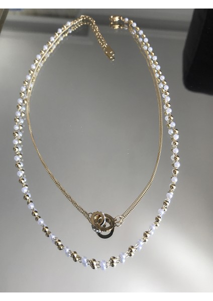 Iç Içe Halkalar Inci Gold Çelik Kolye