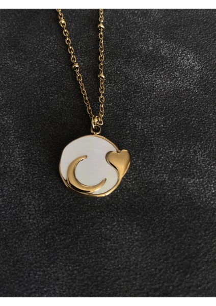 Sedef Taşlı Gold Çelik Kolye
