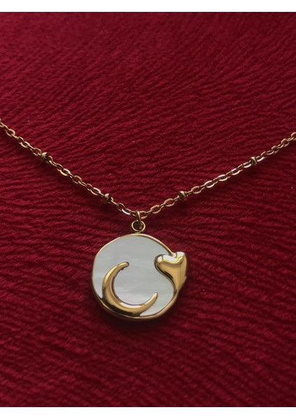 Sedef Taşlı Gold Çelik Kolye