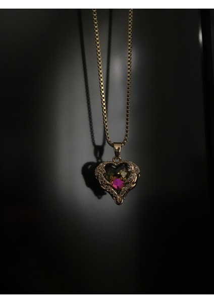 Swarovski Kalp Gold Çelik Kolye