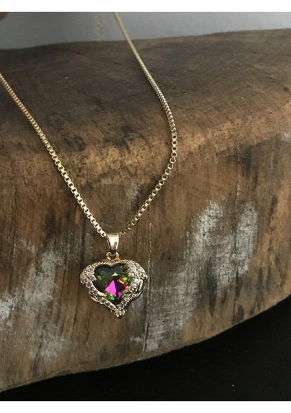 Swarovski Kalp Gold Çelik Kolye