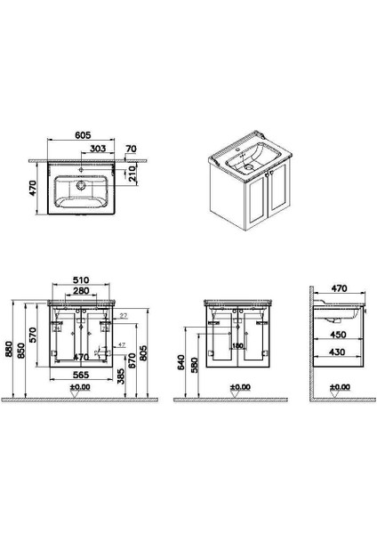 Root Classic 60 cm Gri Kapaklı Banyo Dolabı Alt Modül Lavabo fiyatları