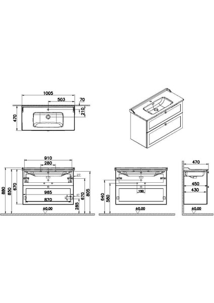 Root Classic 100 cm Açk Gri Çekmeceli Banyo Dolabı Alt Modül Lavabo fiyatları