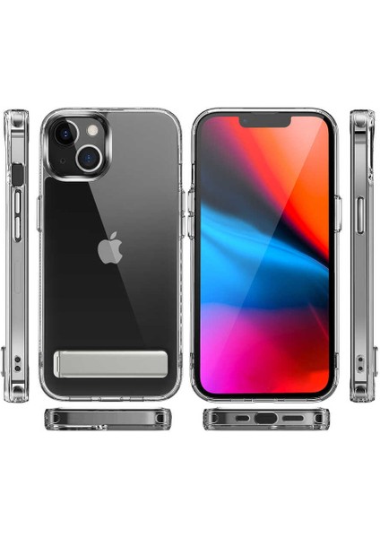 Apple iPhone 14 Plus Kılıf Lüx Silikon L Standlı Şeffaf