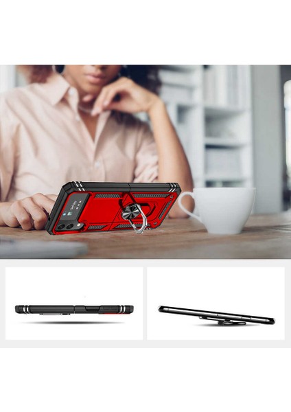 Samsung Galaxy Z Flip 4 Kılıf Vega Sert Silikon Tank Standlı Yüzüklü Mıknatıslı Kırmızı fırsatları