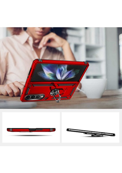 Casestreet Samsung Galaxy Z Fold 4 Kılıf Vega Sert Silikon Tank Standlı Yüzüklü Mıknatıslı Lacivert
