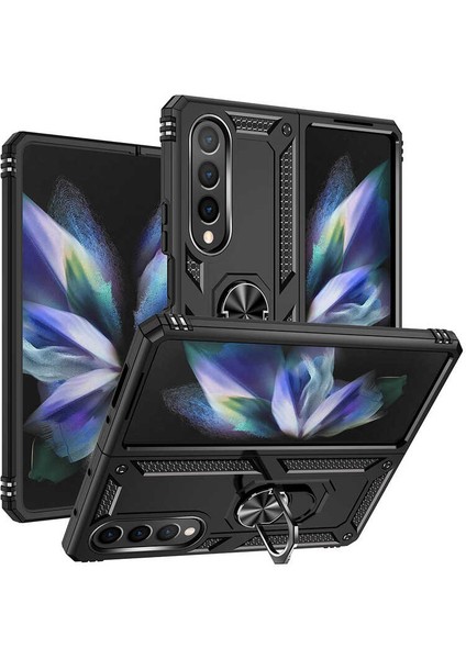Samsung Galaxy Z Fold 4 Kılıf Vega Sert Silikon Tank Standlı Yüzüklü Mıknatıslı Siyah