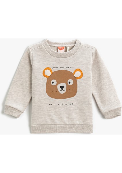 Sweatshirt Baskılı Bisiklet Yaka