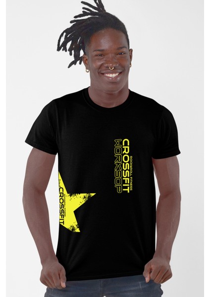 Crossfit Yıldız Siyah Kısa Kollu Erkek T-Shirt