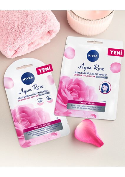 NIVEA Aqua Rose Hyaluron ve Organik Gül Suyu İçeren Nemlendirici Yüz Kağıt Maskesi 1 adet; Tüm Cilt Tipleri için; Yoğun Nemlendirme; Işıltılı Cilt