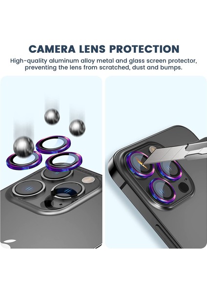 Apple iPhone 14 Pro Uyumlu Kamera Lens Koruma Camı 3D 3 Parça Tekli Mor-Vb Renkli