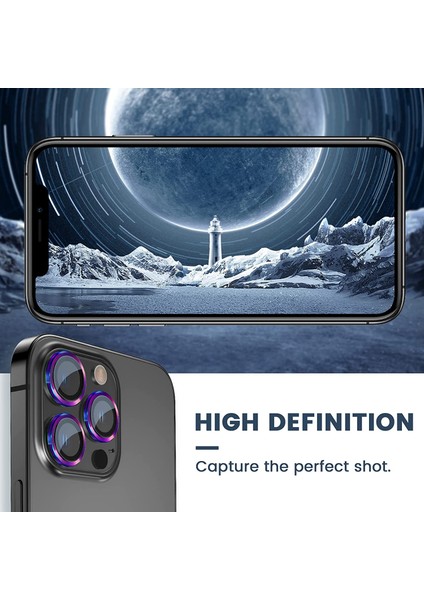 Apple iPhone 14 Pro Uyumlu Kamera Lens Koruma Camı 3D 3 Parça Tekli Mor-Vb Renkli