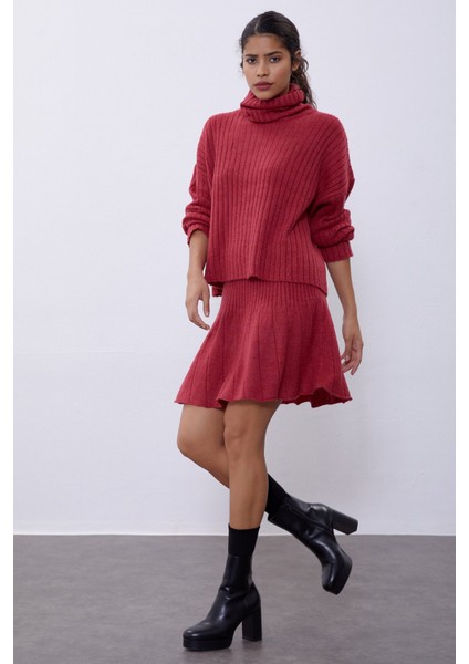 Bordo Fitilli Etek Kazak Triko Takım SWTK4264-65BO fiyatları