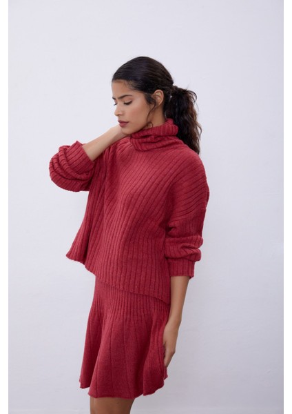 Bordo Fitilli Etek Kazak Triko Takım SWTK4264-65BO fırsatları