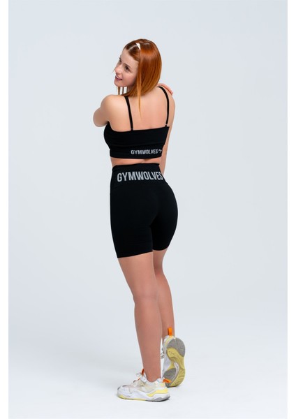 Kadın Spor Şort | Siyah | Dikişsiz Spor Şort | Fitilli | Anvelop Model | fırsatları