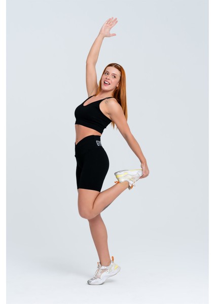 Kadın Spor Şort | Siyah | Dikişsiz Spor Şort | Fitilli | Anvelop Model | indirimleri