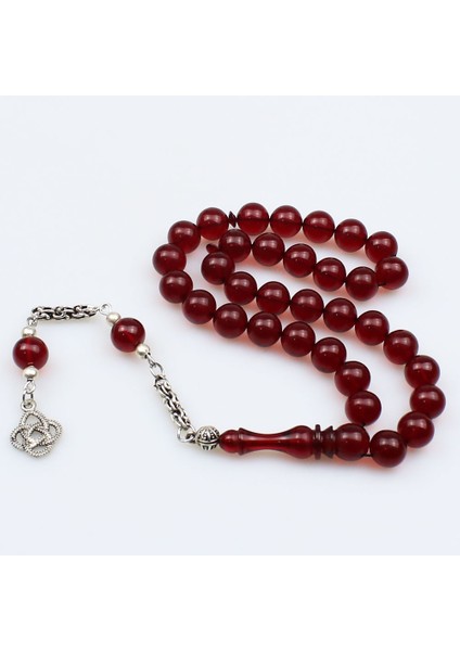 Küre Kesim Mat Kırmızı Ateş Kehribar Tesbih (9 x 9 Mm)