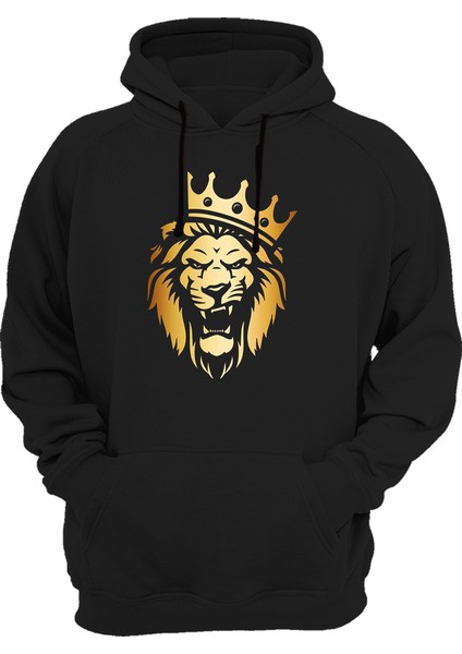Ormanın Kralları Serisi Aslan Kral Basklı Kalın Kapüşonlu Sweatshirt Hoodie