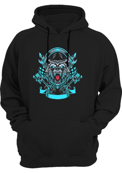 Ormanın Kralları Serisi Ayı Kral Basklı Kalın Kapüşonlu Sweatshirt Hoodie