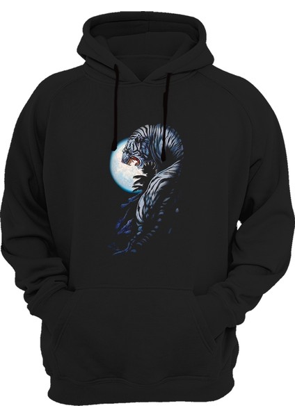 Ormanın Kralları Serisi Beyaz Kaplan Basklı Kalın Kapüşonlu Sweatshirt Hoodie