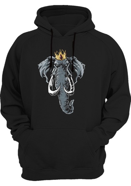 Ormanın Kralları Serisi Fil Kral Basklı Kalın Kapüşonlu Sweatshirt Hoodie