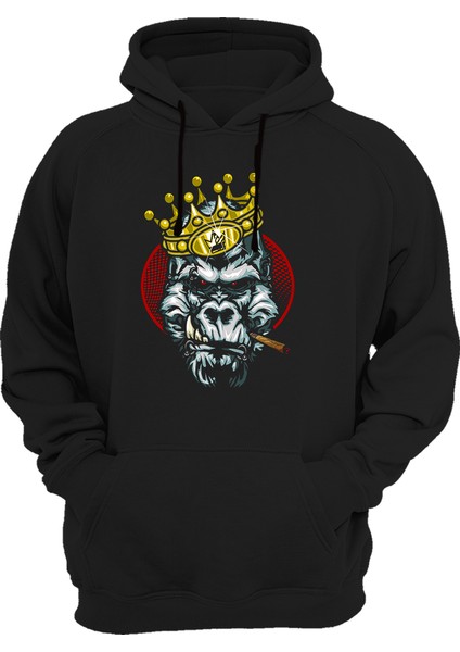 Ormanın Kralları Serisi Goril Kral Basklı Kalın Kapüşonlu Sweatshirt Hoodie