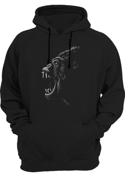 Ormanın Kralları Serisi Goril Basklı Kalın Kapüşonlu Sweatshirt Hoodie