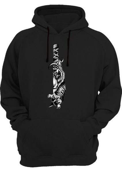 Ormanın Kralları Serisi Kaplan Basklı Kalın Kapüşonlu Sweatshirt Hoodie