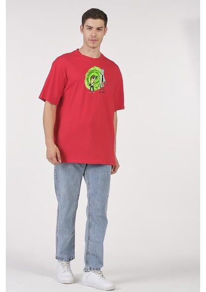 Oversize T-Shirt Rick And Morty Kırmızı