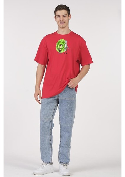 Oversize T-Shirt Rick And Morty Kırmızı