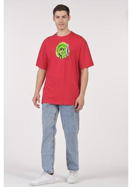 Oversize T-Shirt Rick And Morty Kırmızı
