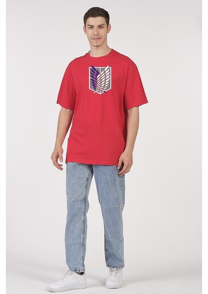 Oversize T-Shirt Attack On Titan Kırmızıl