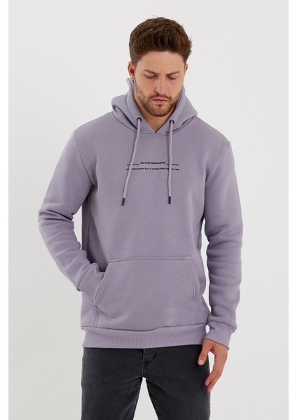 Erkek Slim Fit Baskılı Kapüşonlu Sweatshirt