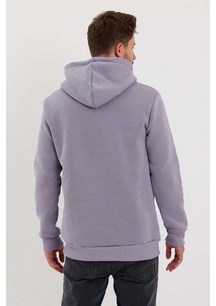 Erkek Slim Fit Baskılı Kapüşonlu Sweatshirt