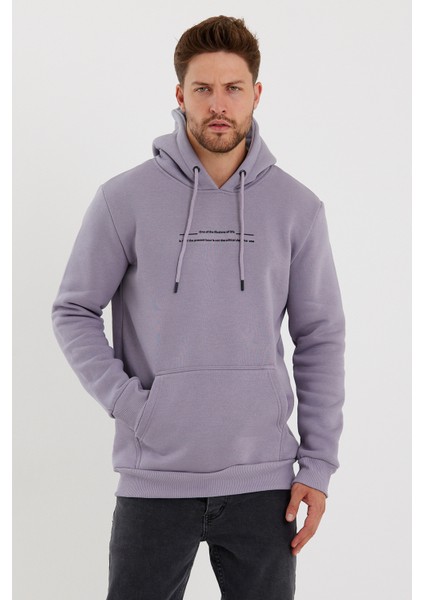 Erkek Slim Fit Baskılı Kapüşonlu Sweatshirt