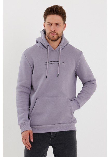 Erkek Slim Fit Baskılı Kapüşonlu Sweatshirt
